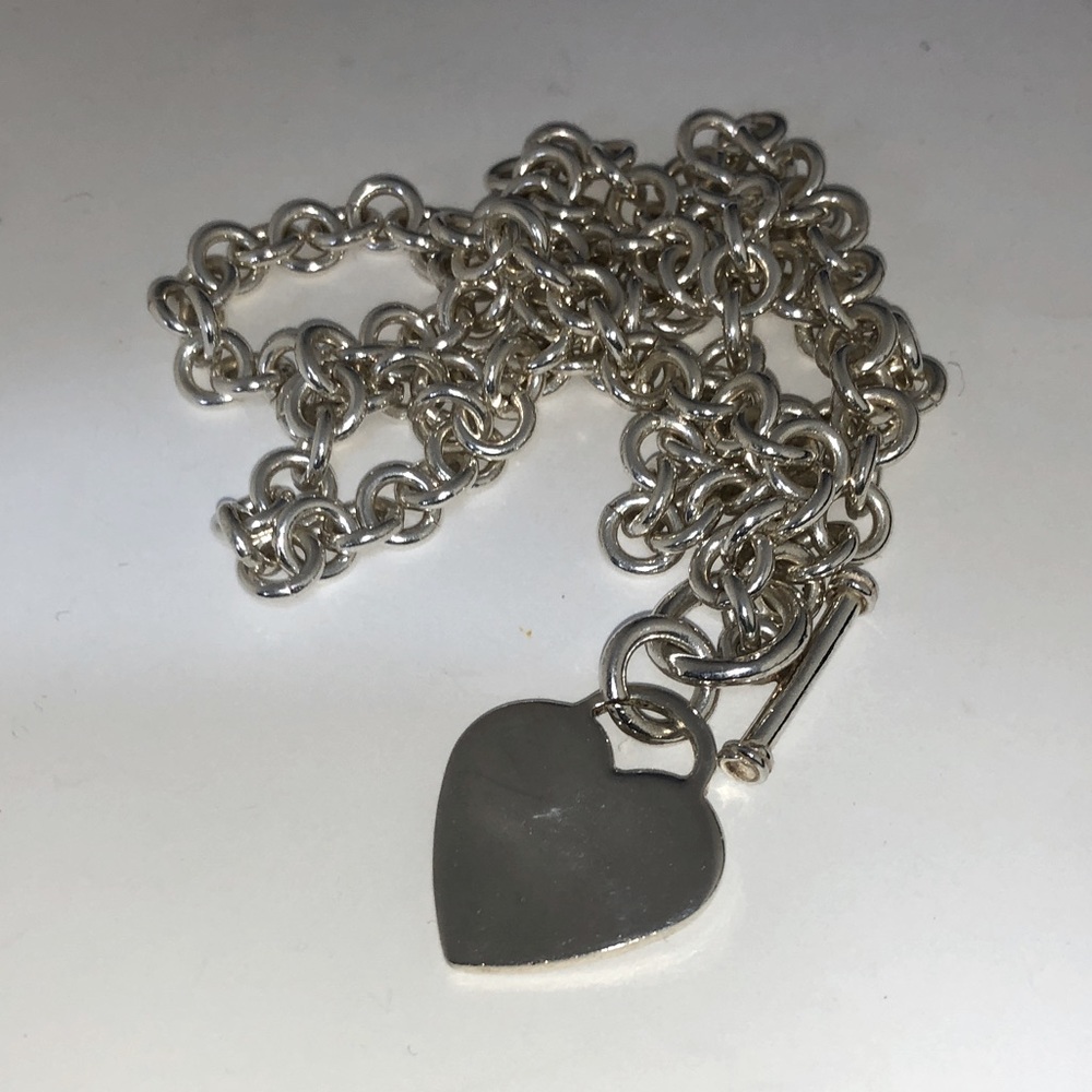 Solid Sterling Silver 925 Rolo Toggle Clasp Heart… - image 5